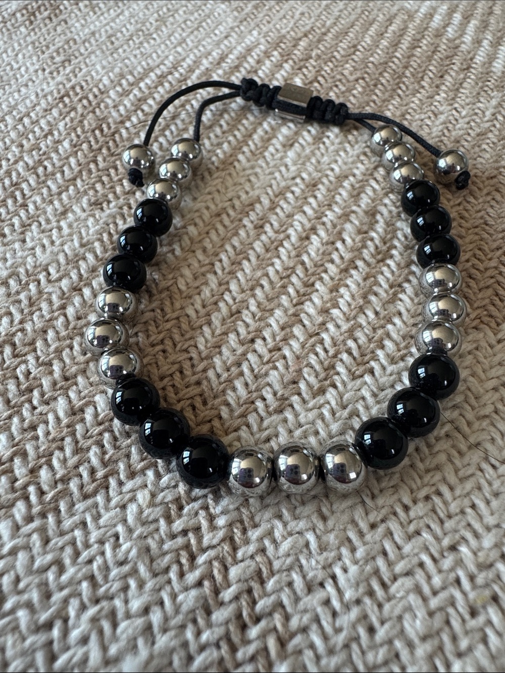 Black and Silver Beaded Adjustable Bracelet